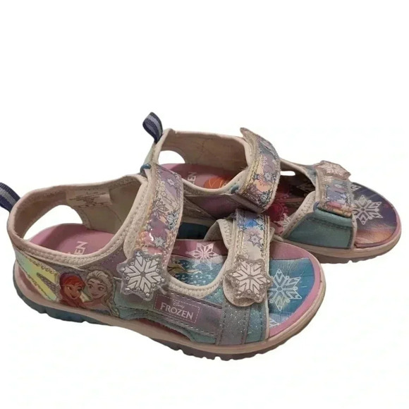 Disney Frozen Sparkles Elsa and Anna Light Up  Girl Sandals Size 12 - Picture 4 of 6